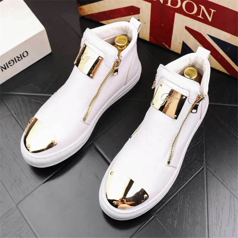 Кроссовки мужские высокие золотистые в стиле хип-хоп повседневная обувь на