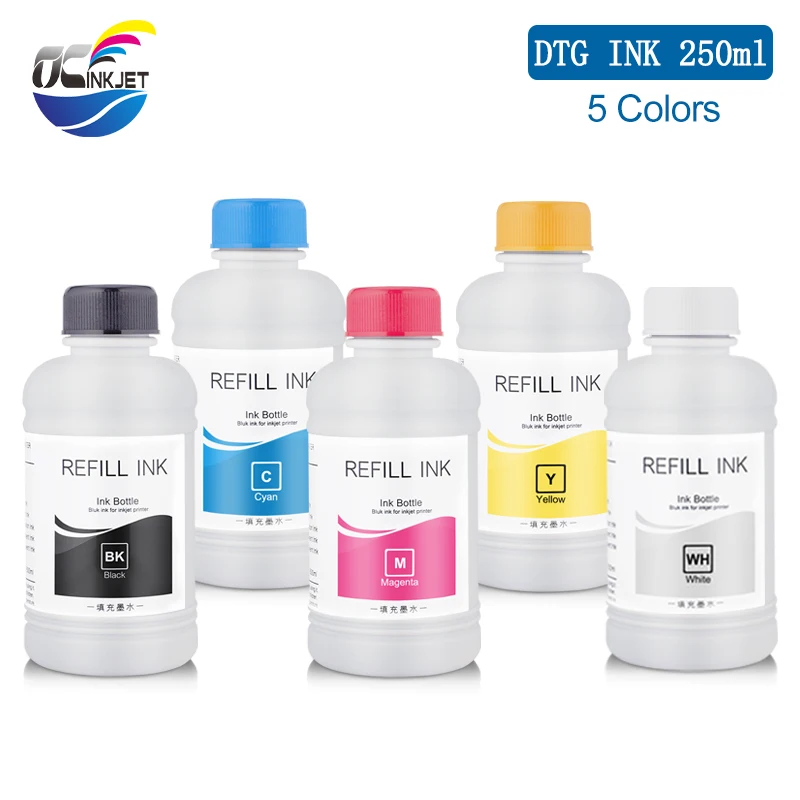

250ML DTG Ink 5Colors For Epson F2000 F2100 F5080 F7080 L1800 1390 1410 For DX5 DX6 DX7 DX9 DX10 4720 5113 Printhead DTG Printer