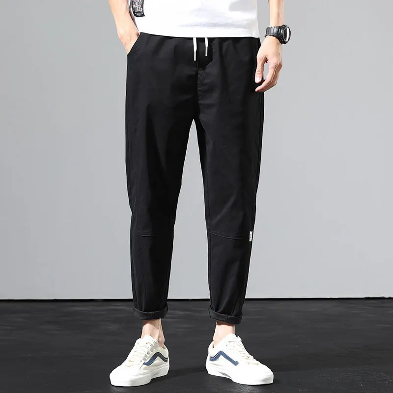 

Spring/Summer Harlan Casual Pants Men's Trend Loose Feet Cropped Pants Thin Elastic Waist Drawstring Cropped Pants