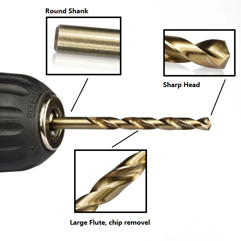 XCAN 1.0-13mm HSS M35 Cobalt Coated Twist Drill Bit for Wood and Metal Hole Cutting - Round Shank Gun Drill Bit image 2
