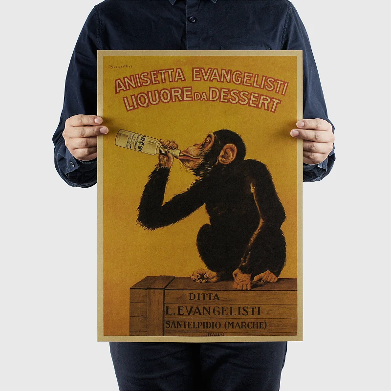 

AIMEER Drinking Chimpanzee Classic Nostalgic Retro Kraft Paper Poster Bar Decoration Painting Wall Sticker 51x36cm