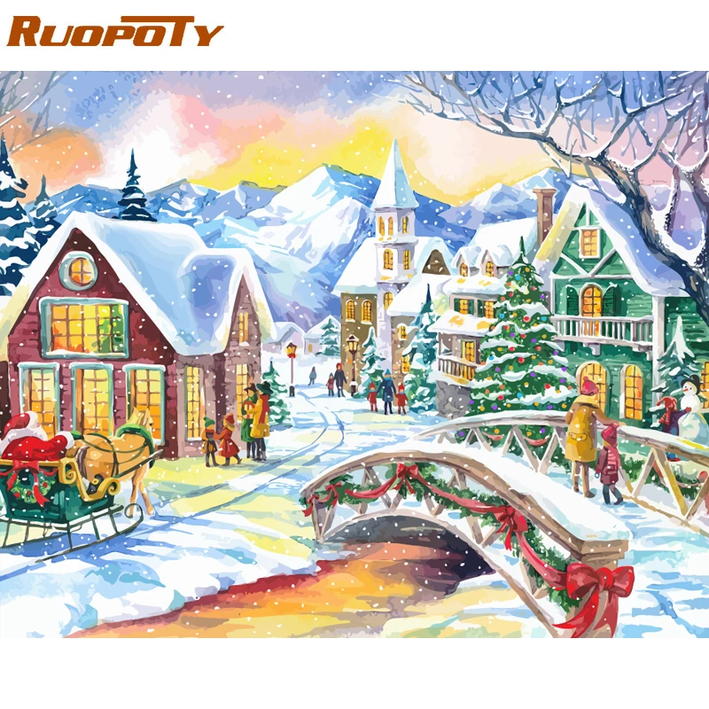 Ruopoty Рождественская фотография DIY живопись по комплекты номеров пейзаж современный расписанный вручную картина маслом для домашний декор произведение искусства 60x75 см