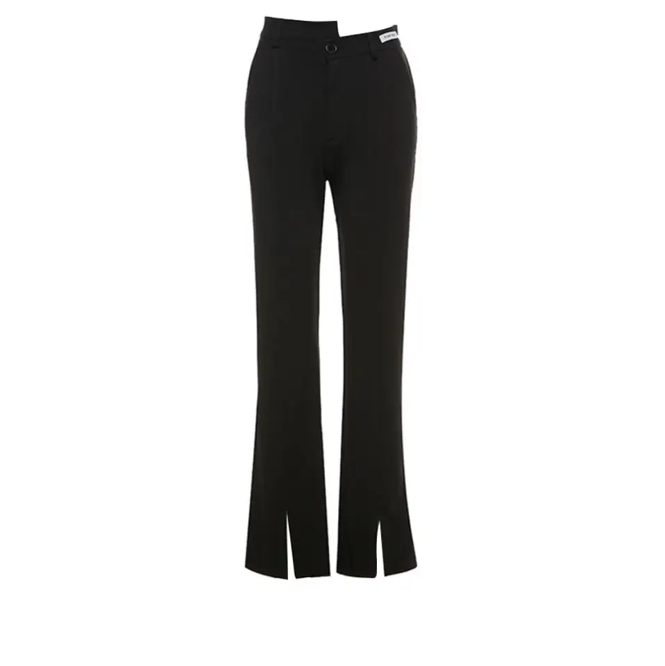 

Ladies Long Casual Pants Women Fashion Side Split High Waist Wide Leg Solid Color Trousers Workwear Streetwear Leisure Clothing