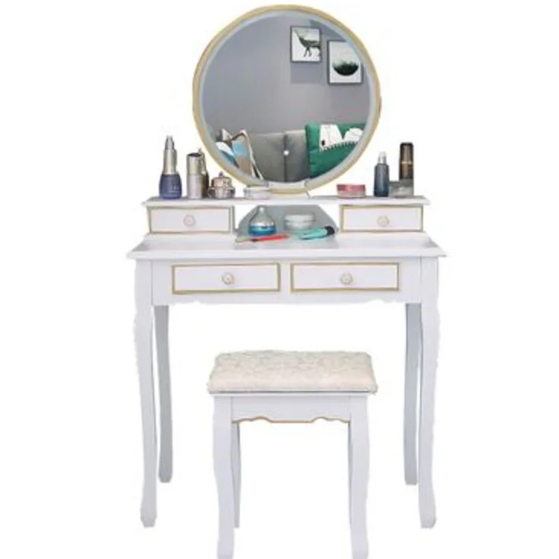 

Туалетный столик с зеркалом и табуретом 5 ящиков Регулируемый туалетный столик набор косметический комод мебель для спальни