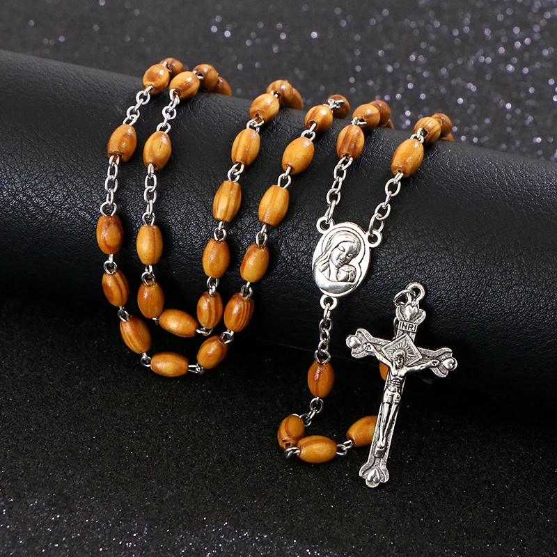 Коми Христос деревянные бусины 8 мм Четки из бисера крест кулон тканые веревки