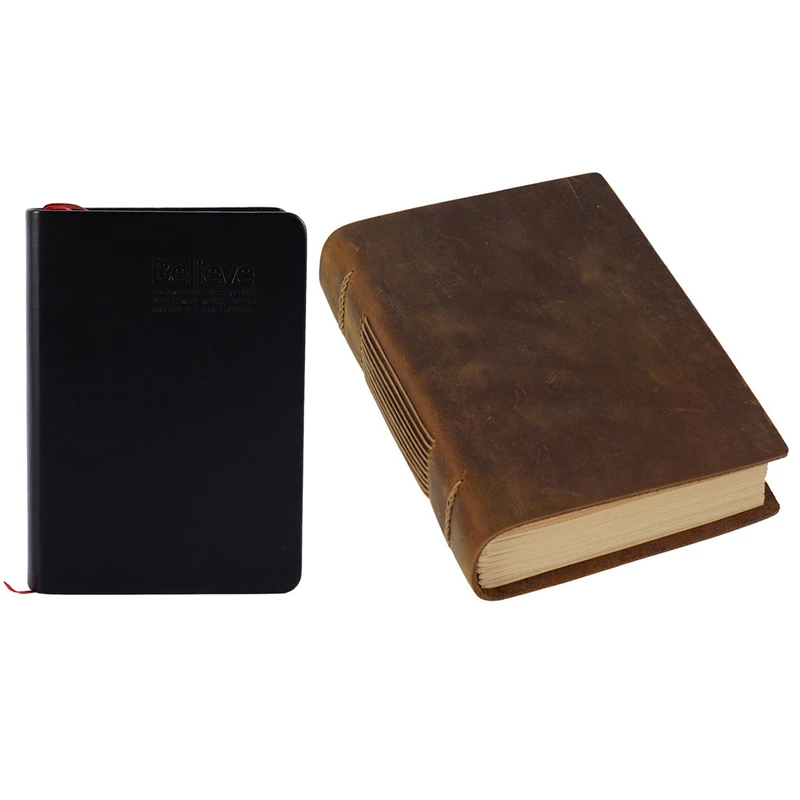 

2 Pcs Vintage Thick Paper Notebook Notepad Office Stationery Supplies, Black-Gold & Brown