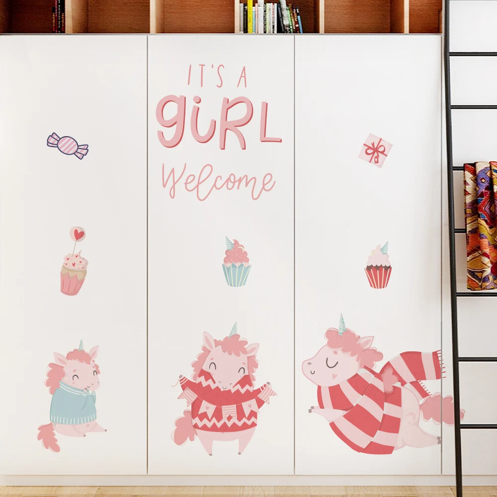 Милые животные наклейка на стену в форме единорога художественная Наклейка