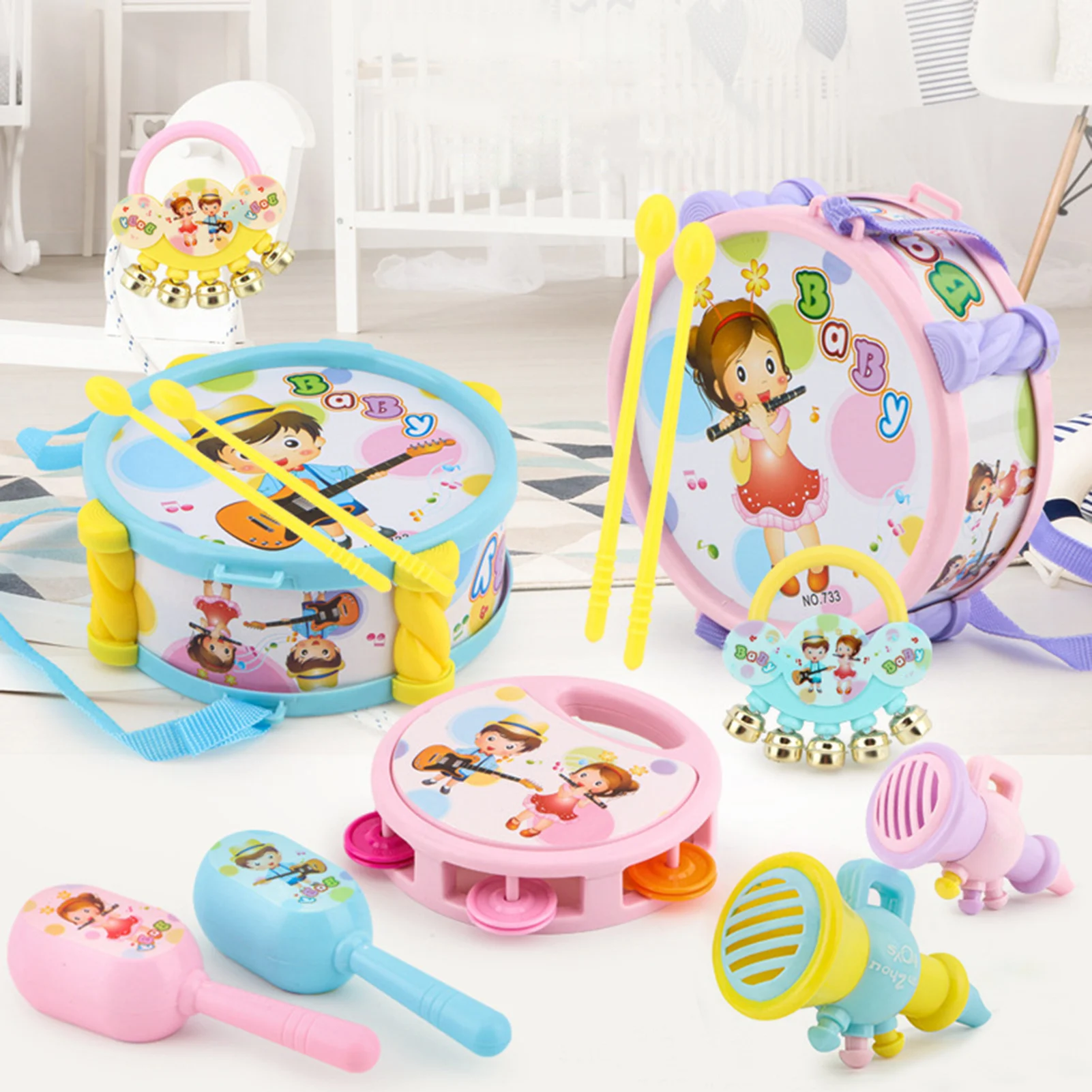 

Детские перкуссионные инструменты с милыми мультяшными персонажами, Детские музыкальные игрушки для дошкольников, безопасные и прочные дл...