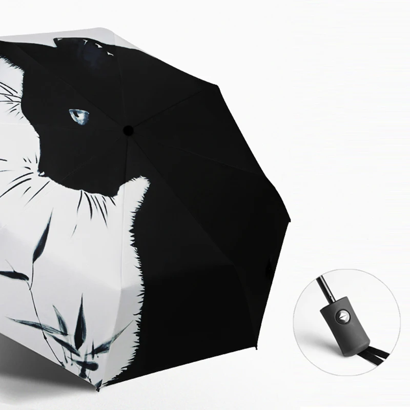 

Супер Зонт с защитой от УФ Дождь женский утолщенный черный покрытие 3 складной подарок кошка зонтик от солнца и дождя летние зонтики