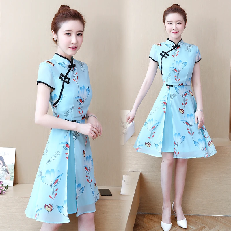 Китайское платье, традиционное платье с принтом, qipao, женские вечерние платья, Ретро стиль, cheongsam, для женщин, невесты, шифоновый чонсам, современный - Цвет: color2