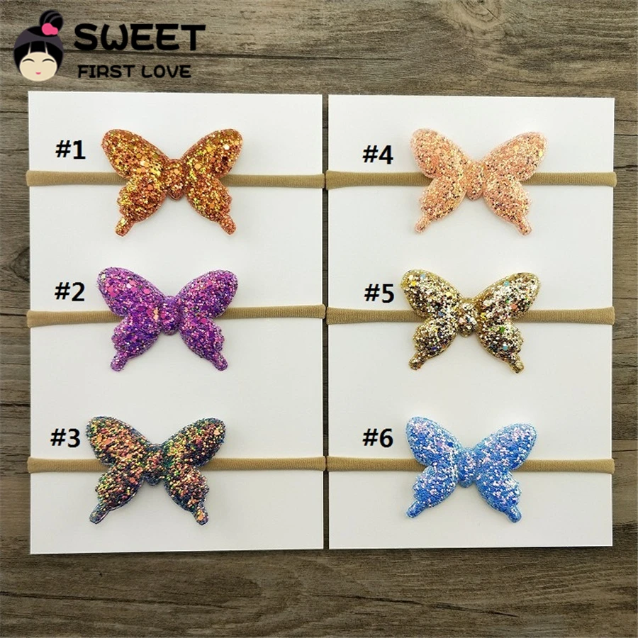 6 шт./лот повязка на голову с бабочкой для новорожденных эластичная резинка