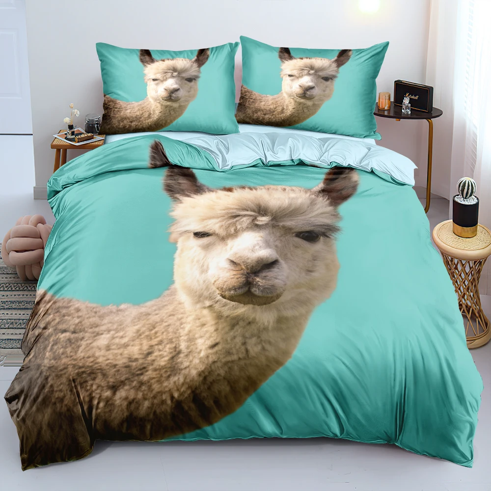 

3D Custom Alpaca Duvet/Quilt/Comforter Cover Set Bedding sets Bed Linen 245x210 King Queen Size Green Home Texitles