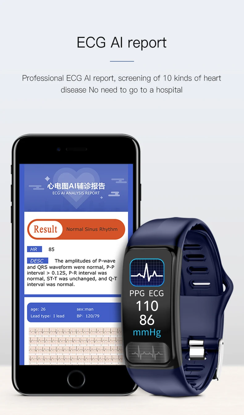 ECG PPG смарт-браслет здоровья спорт IP67 Водонепроницаемый сердечный ритм кровяное давление фитнес-трекер умный браслет для мужчин и женщин