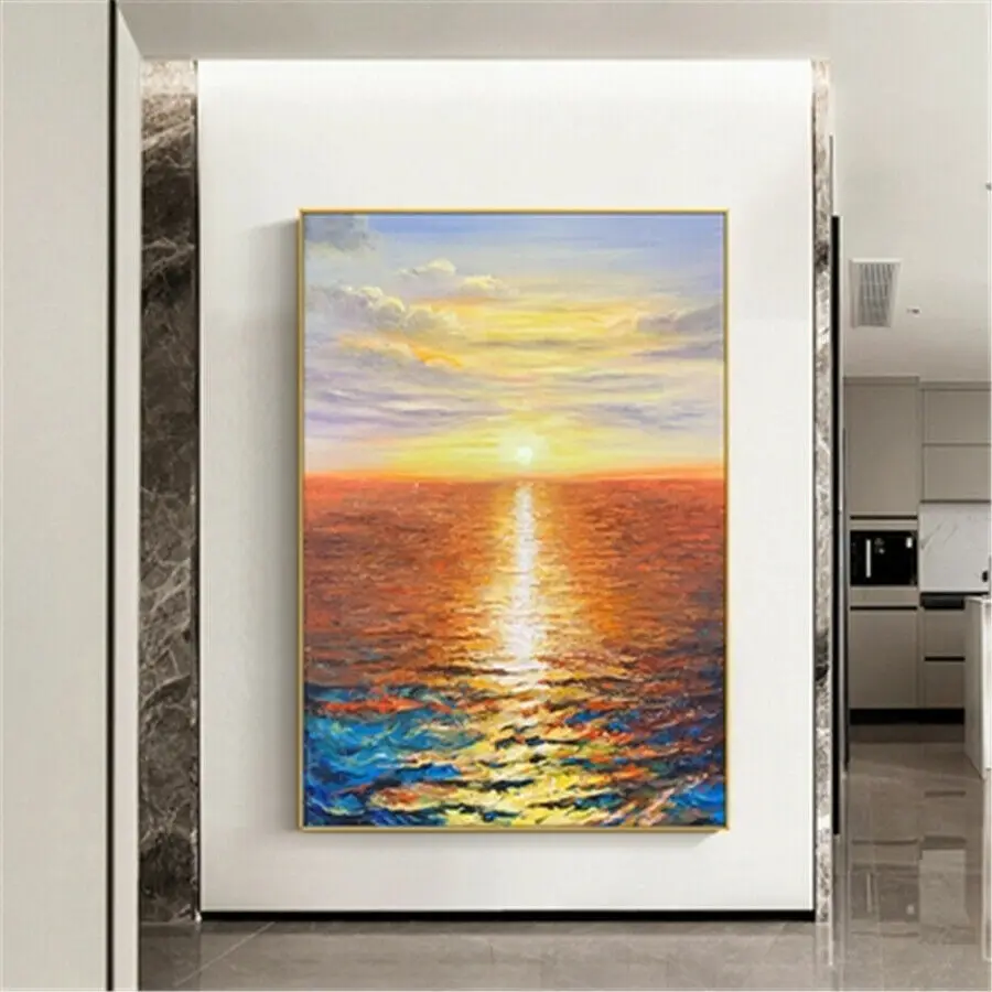 

Home Decor Canvas Seascape Oil Painting Sunrise Hand Painted Unframed