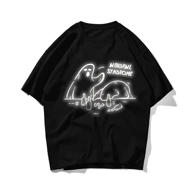 

Summer New American Style Street Laser Reflective Printing Short-sleeved Trend Loose Oversize Couple T-shirt Men's Hip-hop