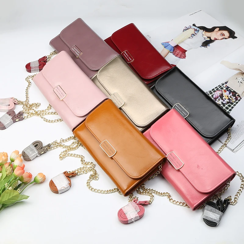 

Baellerry Wallet PU Leather Metal Strap Shoulder Bag Women Long Solid Wallet Coin Pocket Passcard Pocket Card Holder Hasp Wallet
