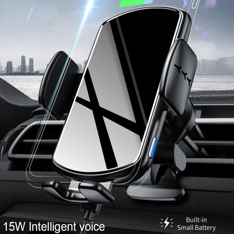 

15W Wireless Fast Charger Mobile Phone Holder Stand in-Car With Ai Speech, Qi Quick Charge for iPhone 12/11/XR/8 Huawei Samsung
