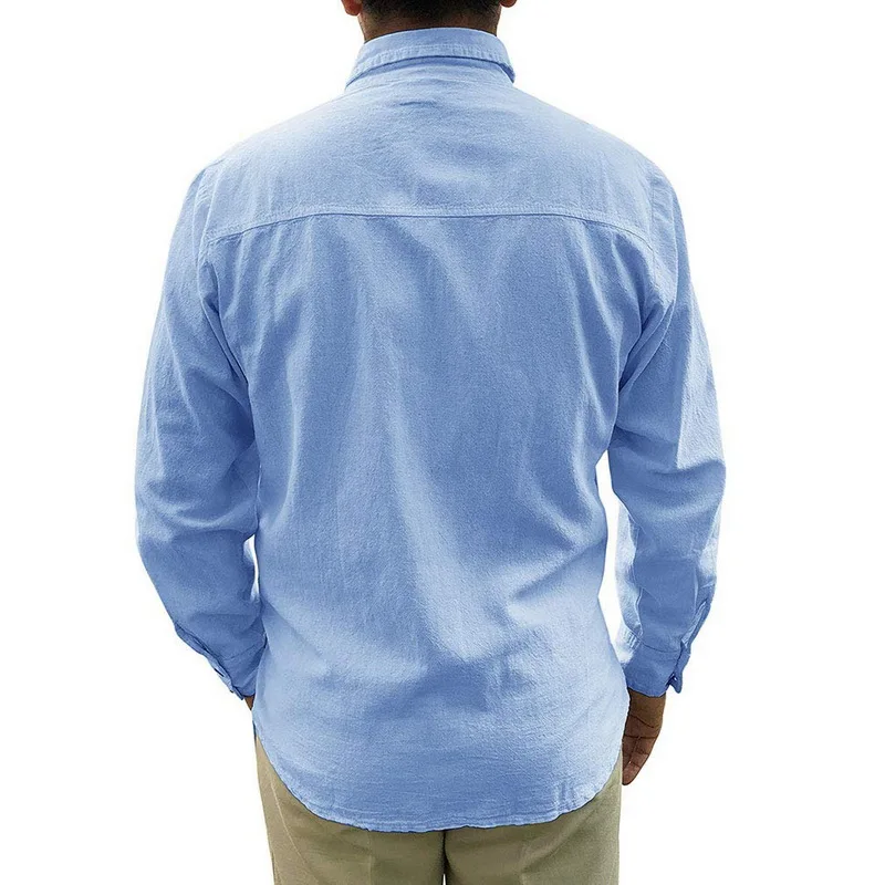 HEFLASHOR деловая Мужская свободная льняная рубашка Повседневная на пуговицах