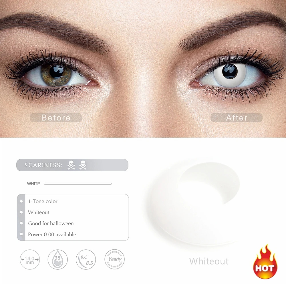 Цветные контактные линзы FreshGo для косплея Хэллоуина светящиеся и белые глаз