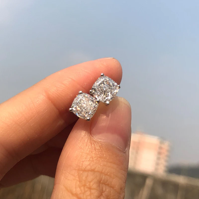 

Knobspin 100% 925 Sterling Silver Wedding Earrings For Women Sparkling 6*6mm High Carbon Diamond Classic Party Fine Jewelry Gift