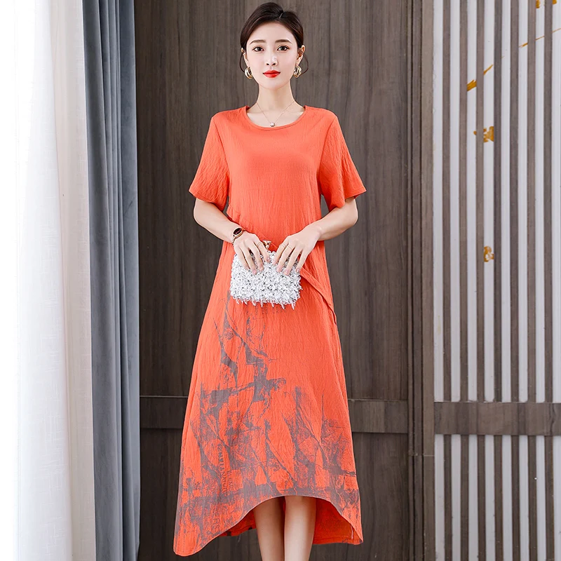 

ALMUERK Spring Summer Woman Dress Fashion Short Sleeve Casual Women Clothes Plus Size Loose Women Big Size Dress 5XL