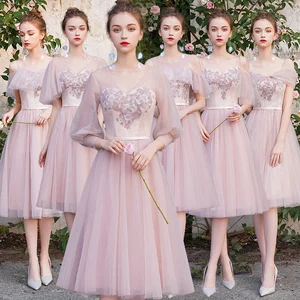 Bridesmaids Dresses Vintage Spaghetti Straps Short V-Neck Embroidery A-Line Knee-Length Lace Tulle Women Wedding Party Gown E172