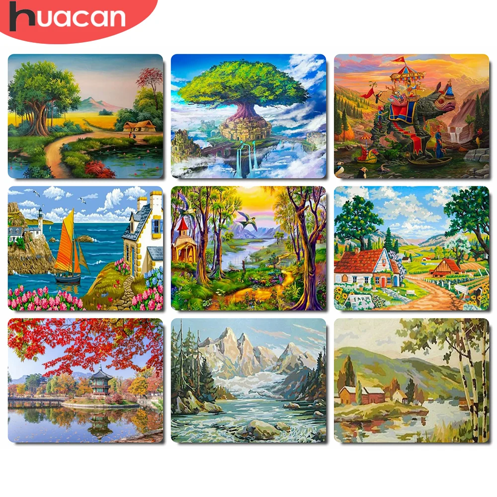 

Картина по номерам HUACAN 5D, Настенная картина с изображением дерева, ландшафта, ручная роспись, искусственная роспись по номеру, для гостиной