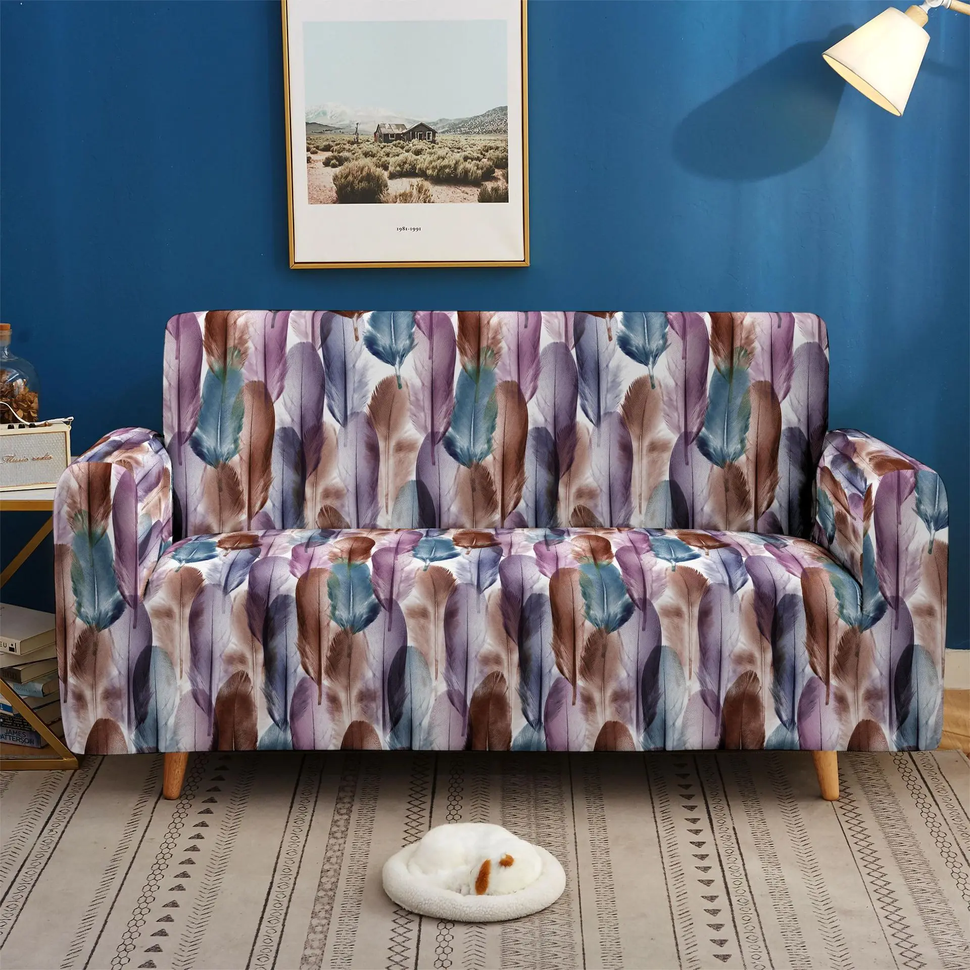 

Stretch Chair Cover Living Room 3D Feather Print Sofa Cover Elastic Couch Cover L-shaped Sectional Sofa Slipcover 1/2/3/4 Seater