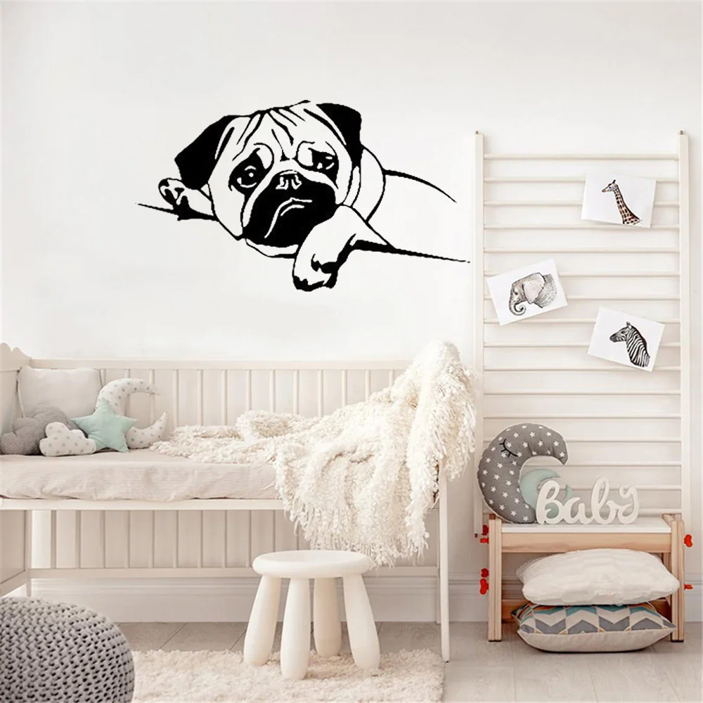 

Puppy Pug Dog Wall Decals Pet Cute Animal Wall Sticker Home Decor For Living Room Interior Design Wall Art Vinyl DW8015