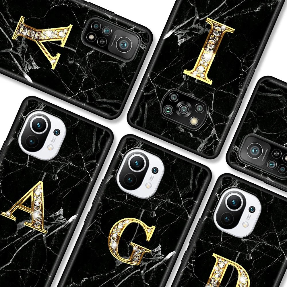 

Phone Case for Xiaomi Pocophone F1 Poco X3 NFC X3 GT X3 Pro M3 Pro 5G F3 GT Soft Cover Initial Letter A Z Crown Marble Texture