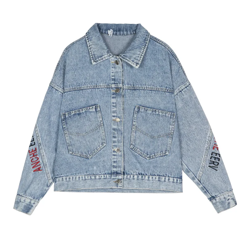 

Denim Jacket Women 2020 Autumn New Fashion Female Long Sleeve Single Breasted Embroidery Letter Outerwear Denim Coats Jacket