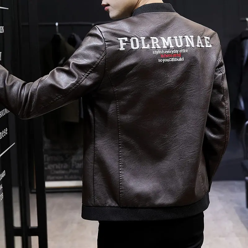 Новое поступление мотоциклетная кожаная куртка с вышивкой мужские кожаные