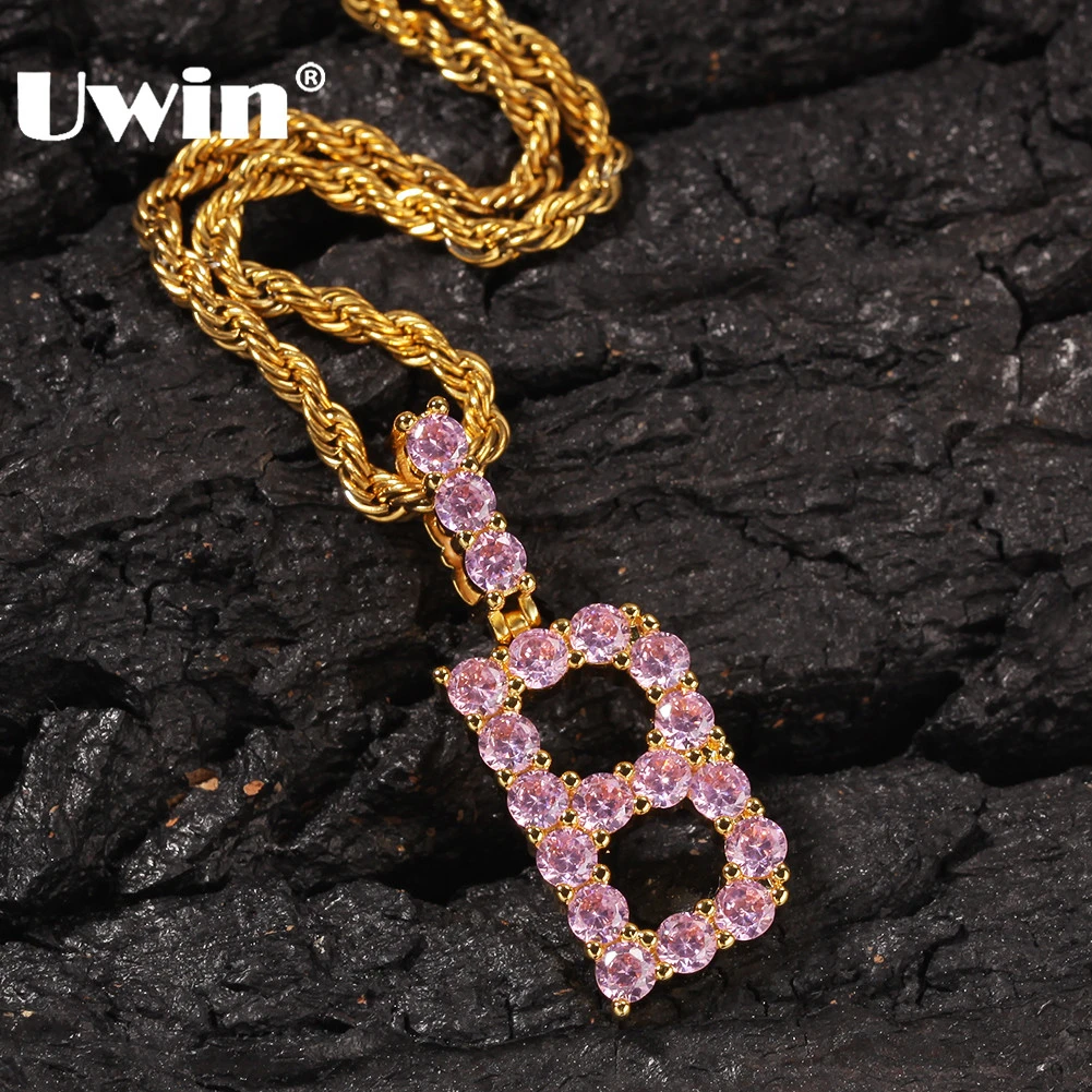 

UWIN Pink Iced Small Size CZ Tennis Link Initial Letters Necklace&Pendant Women Cubic Zirconia Silver Color Jewelry