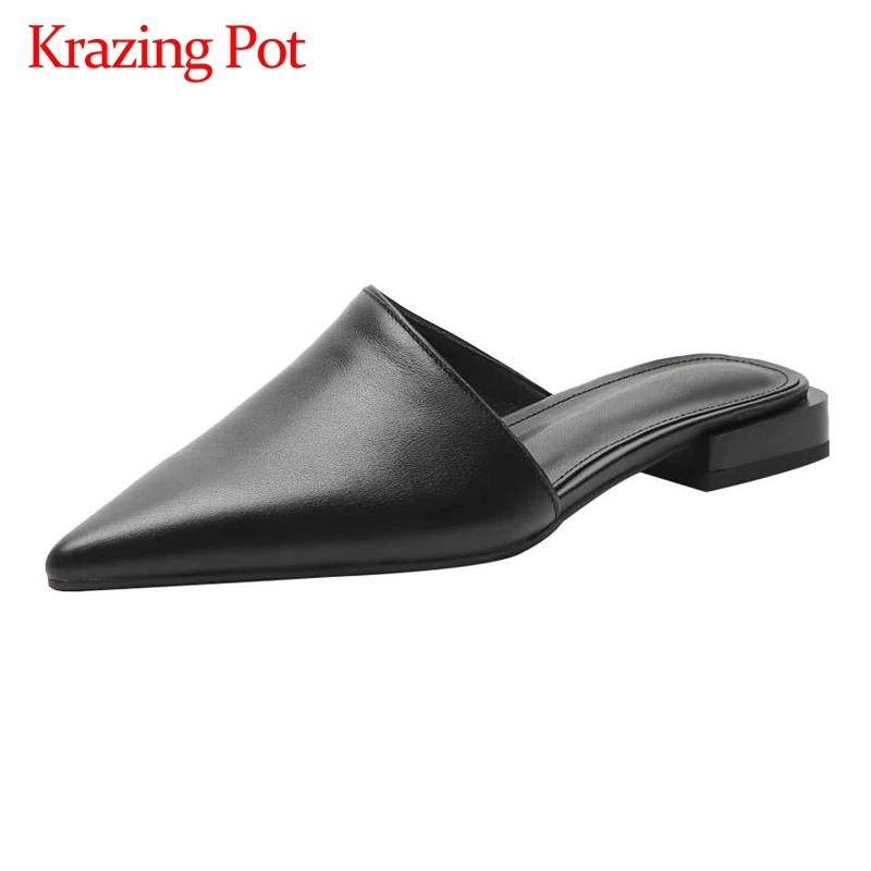 

Тапочки Krazing pot женские из натуральной кожи, выразительный стиль, Европейский дизайн, заостренный носок, без застежки, удобные туфли для свид...