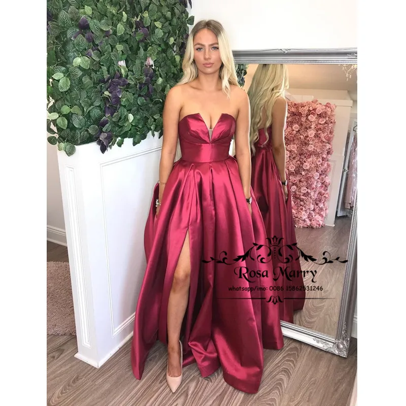 

New Red Plus Size Cheap 2K20 Prom Dresses 2020 A Line Sweetheart vestidos de noche Long Satin High Split Formal Evening Gowns