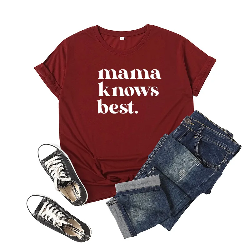 

I Love Mama знает Лучший буквенный принт женский футболка с коротким рукавом и круглым вырезом, Свободная Женская футболка женская футболка Топ...