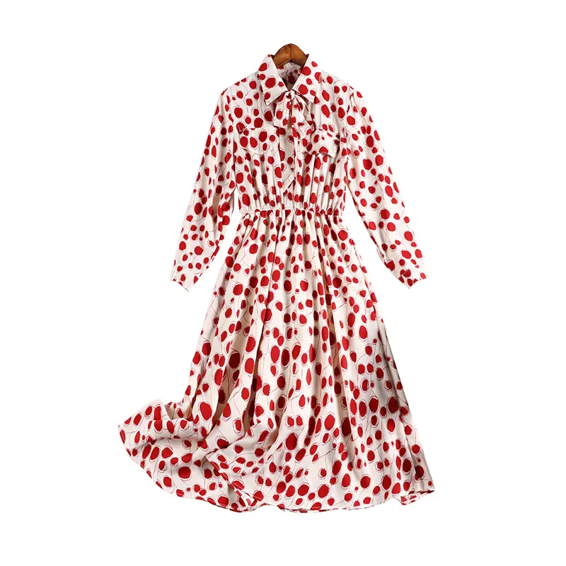 

Large Size Women's Red Polka Dot Vestidos Party Long Women 2020 Autumn New Loose Dress Vintage Clothes Dresses Big Sizes 10767