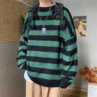 2021 new autumn men fashion striped sweater o neck knit pullover couple hip hop street trend loose women casual sweater