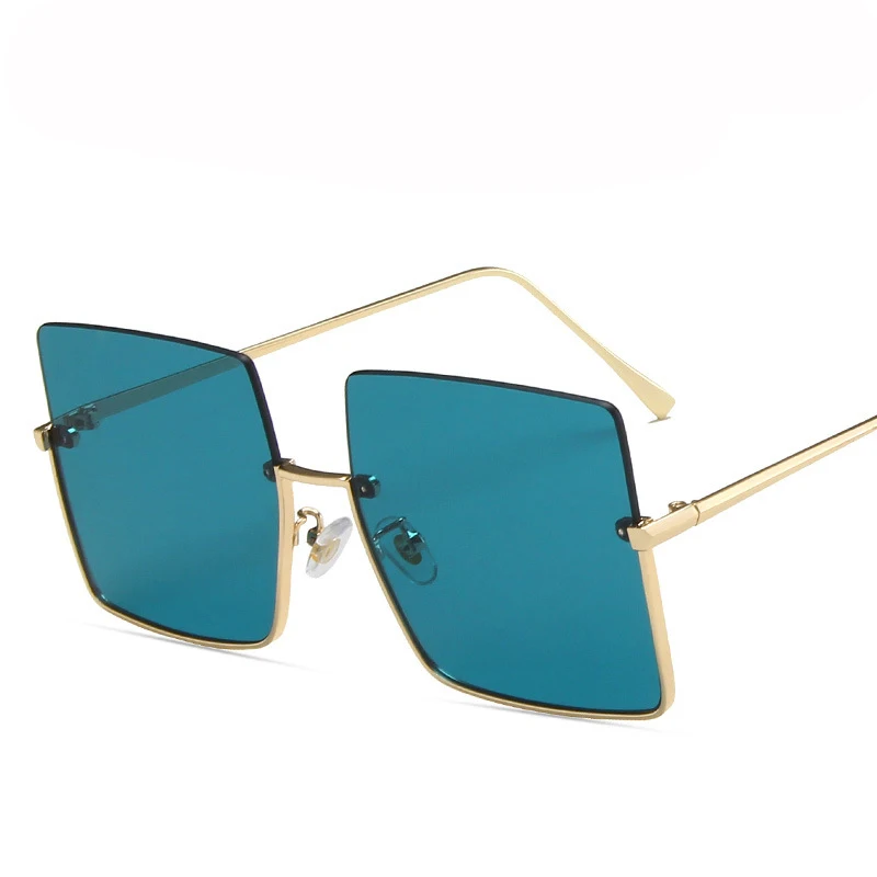 

Metal Semi rimless Sunglasses Women Retro Oversized Square Sun Glasses Men Fashion Half Metal Frame Streetwear Eyewear
