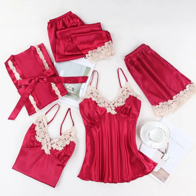 

Женское сексуальное женское нижнее белье, костюм из 4 предметов, атласное нижнее белье, повседневная одежда для сна, Женская домашняя одежда