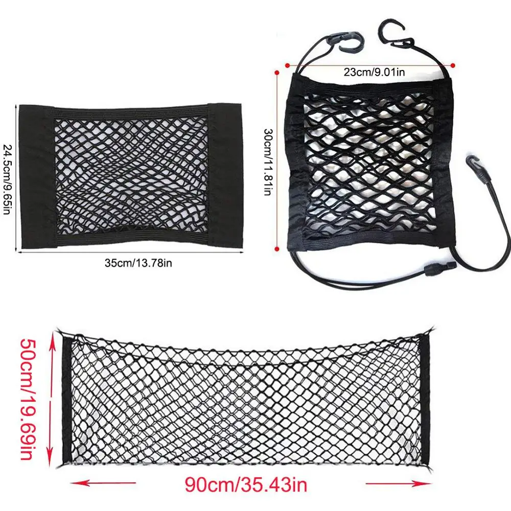 

3pcs Car Back Rear Trunk Seat Elastic String Net Car Organizer Net Magic Sticker Mesh Storage Bag Auto Seat Back Bag