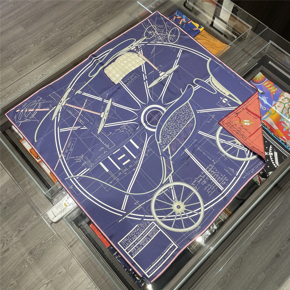 

90cm Double Sided 100% Silk Women Scarf Brand Design Wheel Hand Rolled Edges Natural Silk Square Scarf Women Shawl Hijab Bandana
