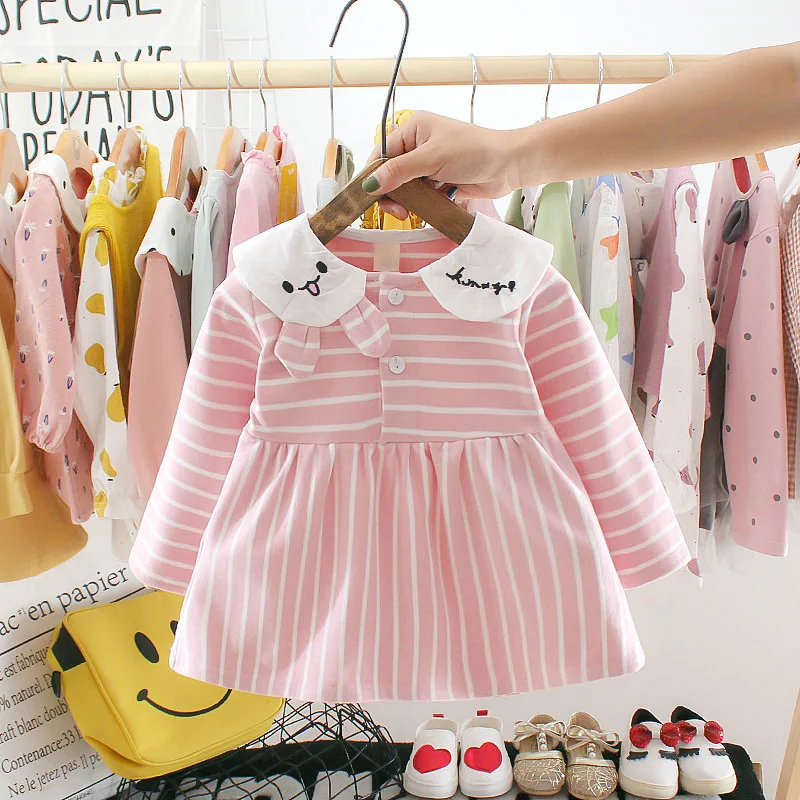Striped pink Осень Детское платье для новорожденных девочек, для девочек, на день рождения 1 год платье-пачка платье принцессы для малышей Детское платье Платья для малышей - Цвет: Striped pink
