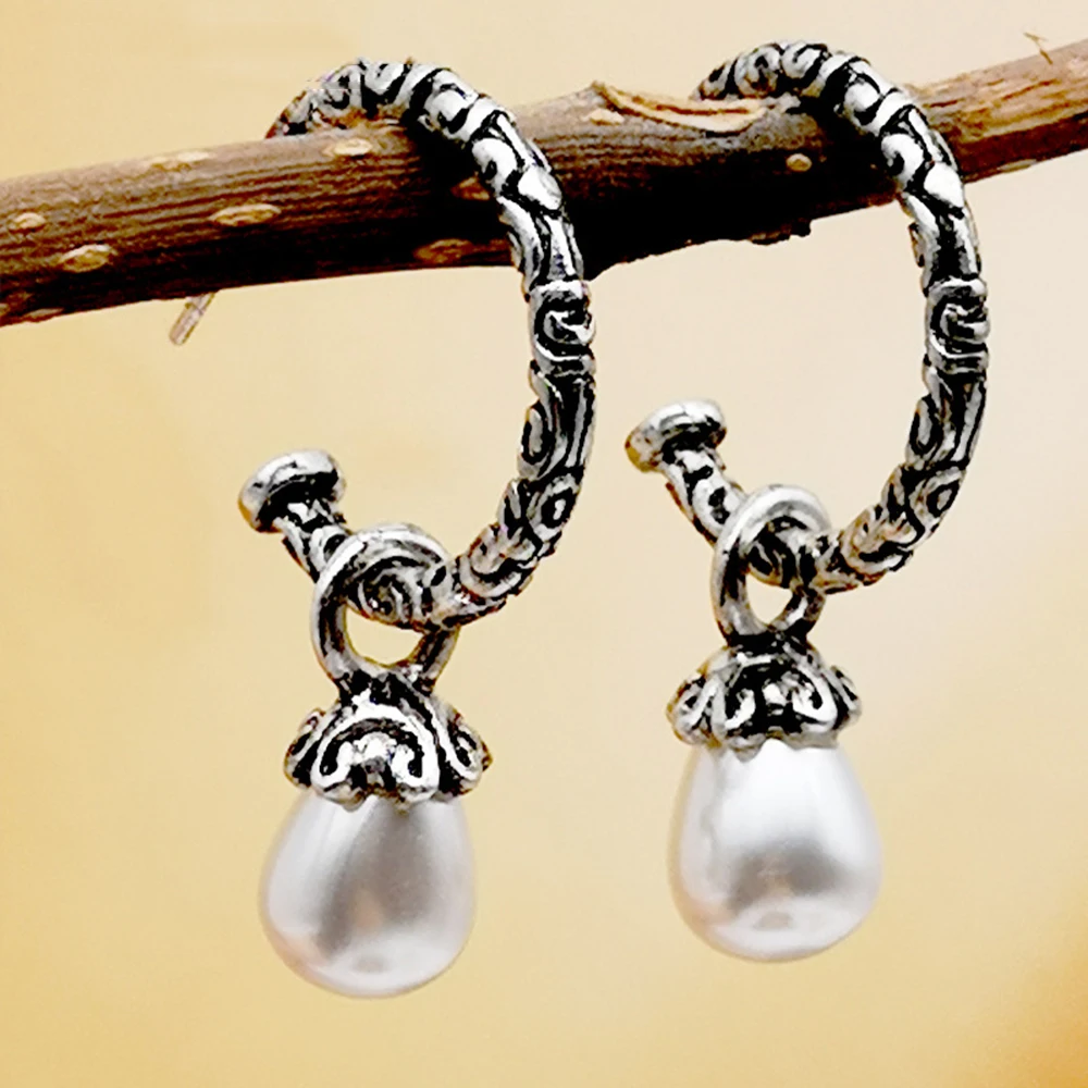 Серьги в ретро стиле красивые серебряные серьги форме цветка жемчужные барокко