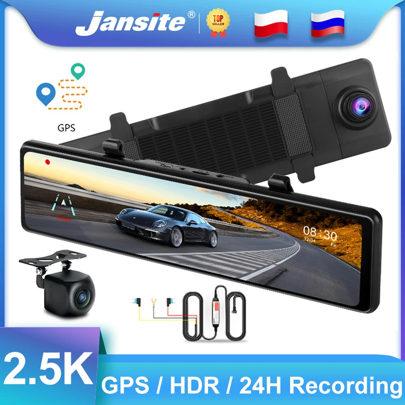 

Jansite Car DVR Camera 2.5K Mirror Video Recorder Touch Screen Front Camera Built-in WDR/HDR Super Night Vision 1080P Rear Cam
