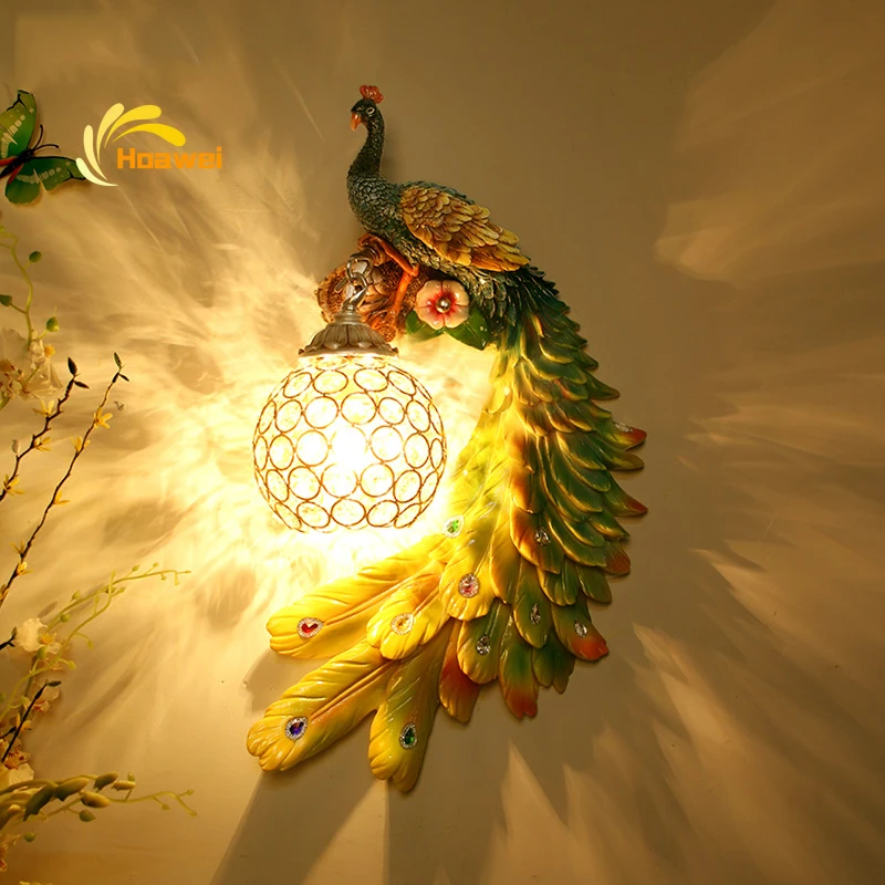 Nordic роскошные светодиодный настенный светильник Современный Креативный павлин