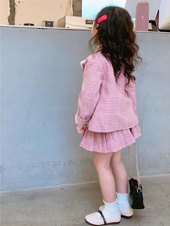 Клетчатые школьные костюмы для маленьких девочек официальная одежда хлопковые