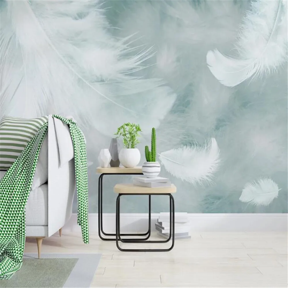 

Custom Nordic Small Fresh Watercolor Feather Background Wallpaper Mural