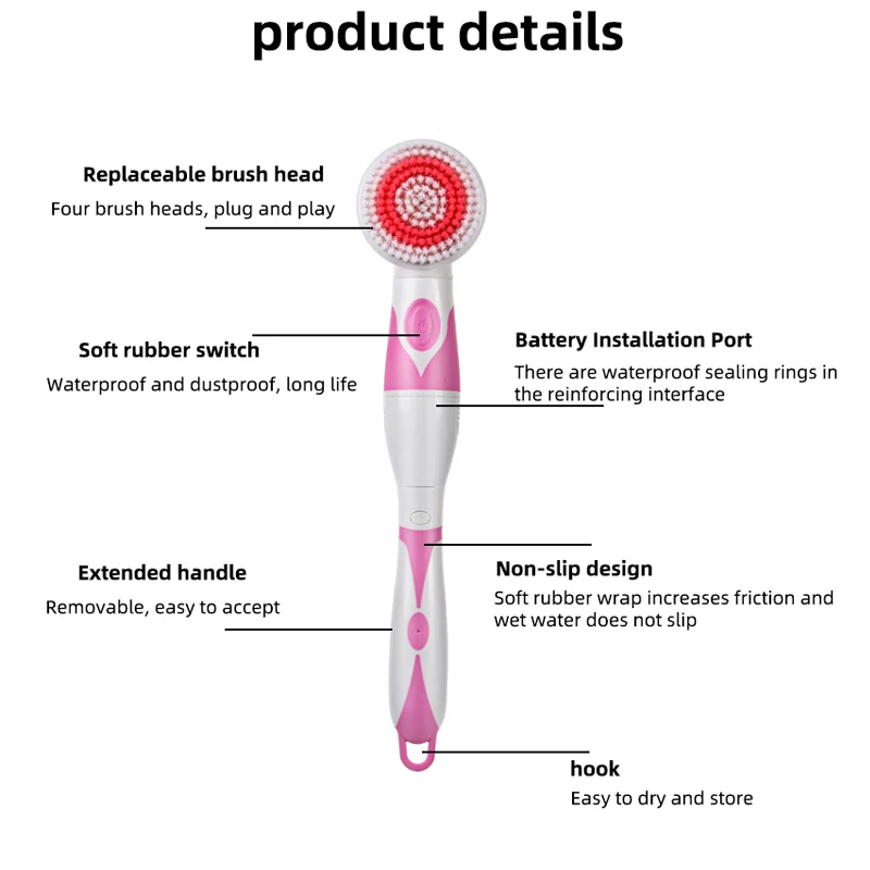 

Electric Bath Brushes 4 in 1 Multifunctional Back Massage Scrubber Waterproof Anti-slip Automatic Shower Body Cleaner