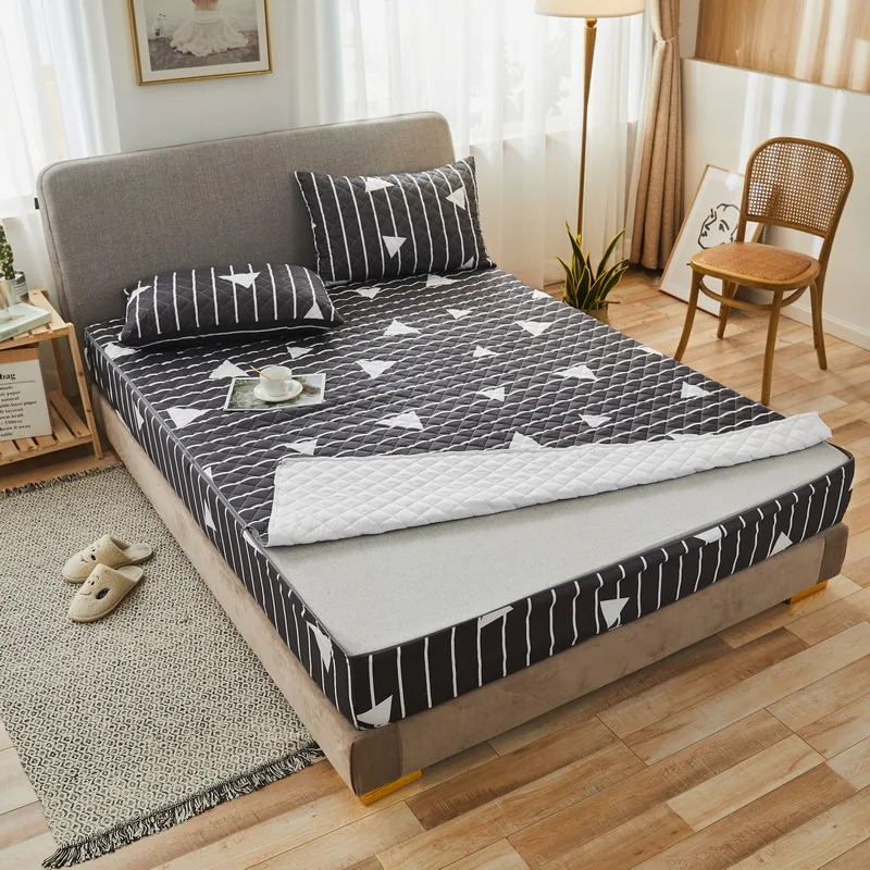 

Six-Sides All-inclusive Quilted Mattress Cover King Queen Soft Topper Pad Solid Color Bed Mattress Protector Cover Removable